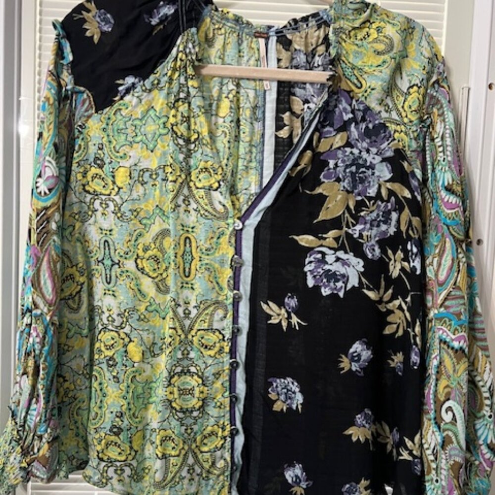 Free People Women's Blouse - Green/Black | XS